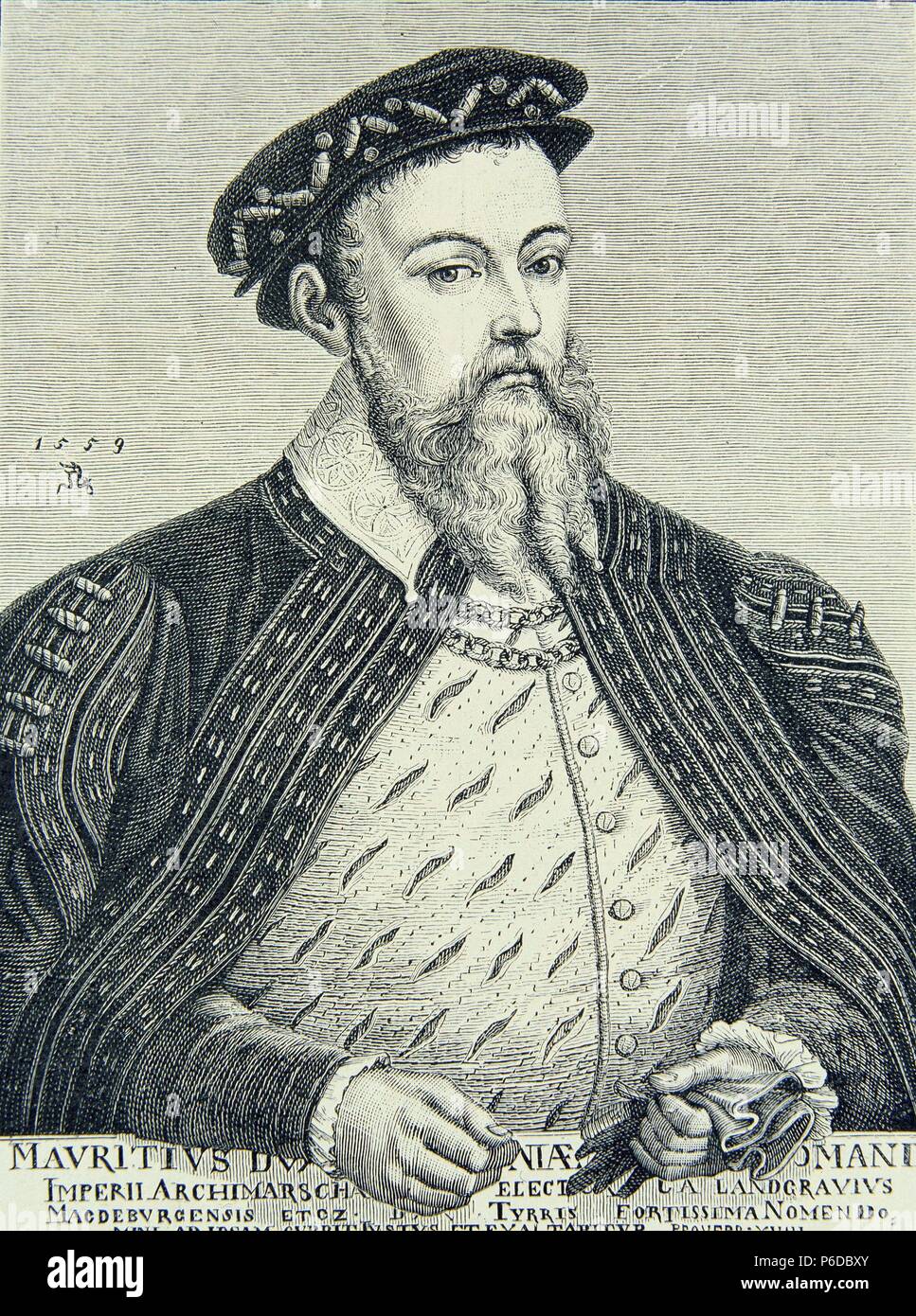 MAURICIO , DUQUE DE SAJONIA. ELECTOR DE SAJONIA. 1521-1553. GRABADO RETRATO. Stock Photo