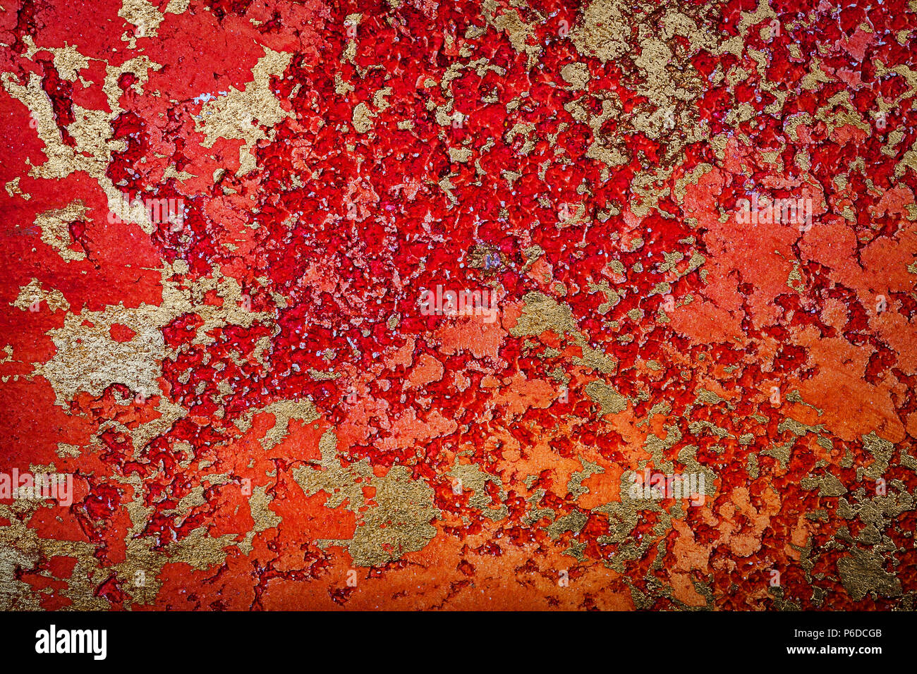 Yellow golden and red messy wall stucco texture background. Decorative