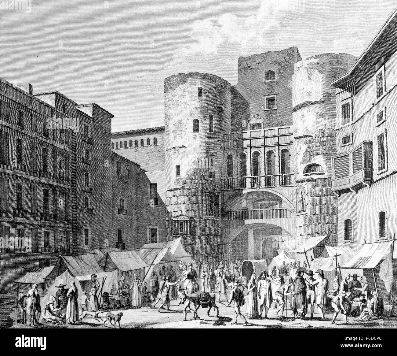 Barcelona Vista De La Plaza Nueva Y Puerta Antigua De Entrada A La Ciudad Dibujo De Moulinier Litografia Del Siglo Xix Stock Photo Alamy