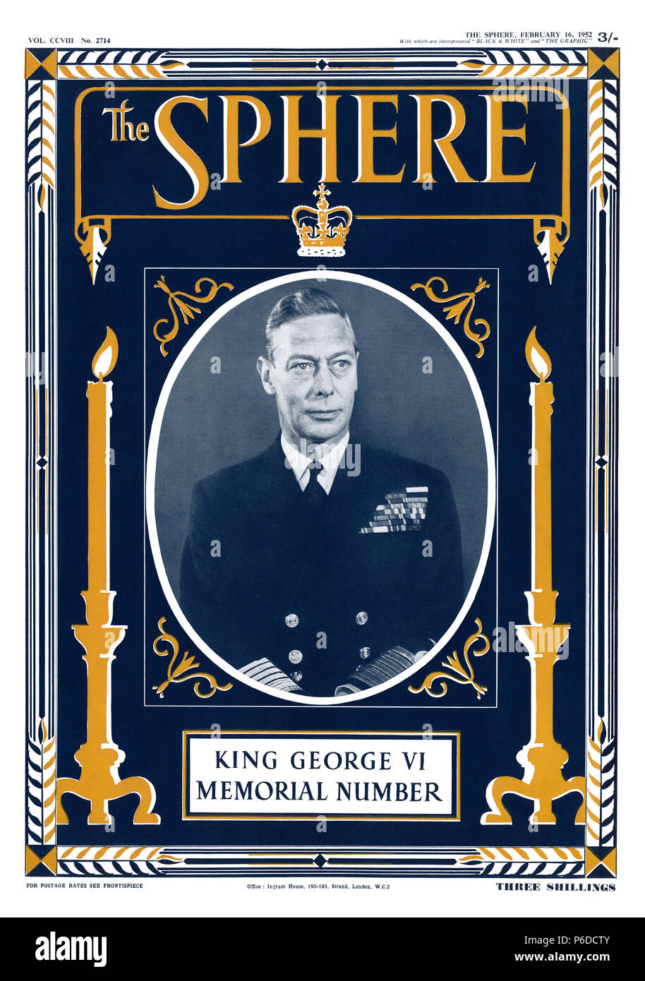 Vintage cover of The Sphere magazine King George VI Memorial Number, 16th February 1952. Stock Photo
