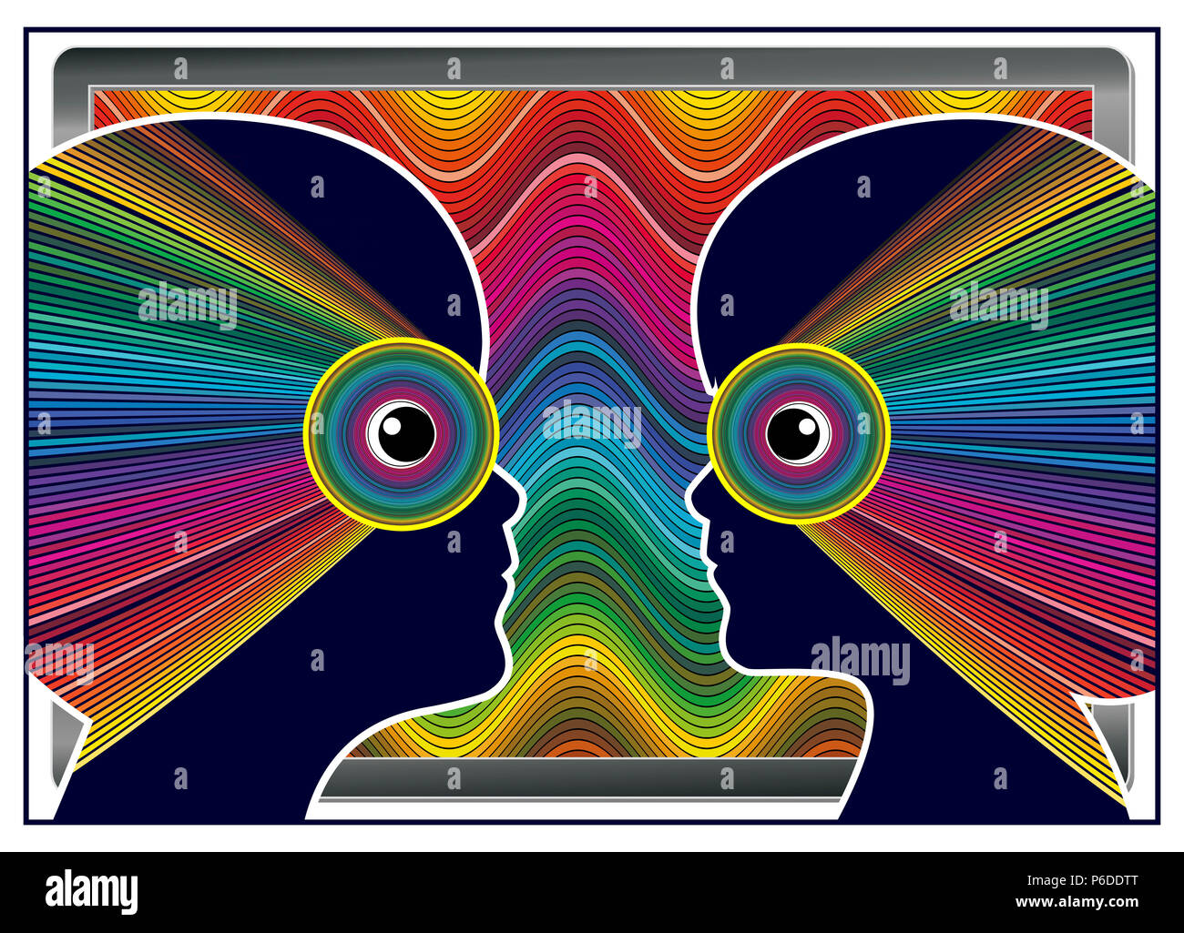 Screen time causing severe eye problems also called computer vision syndrome Stock Photo