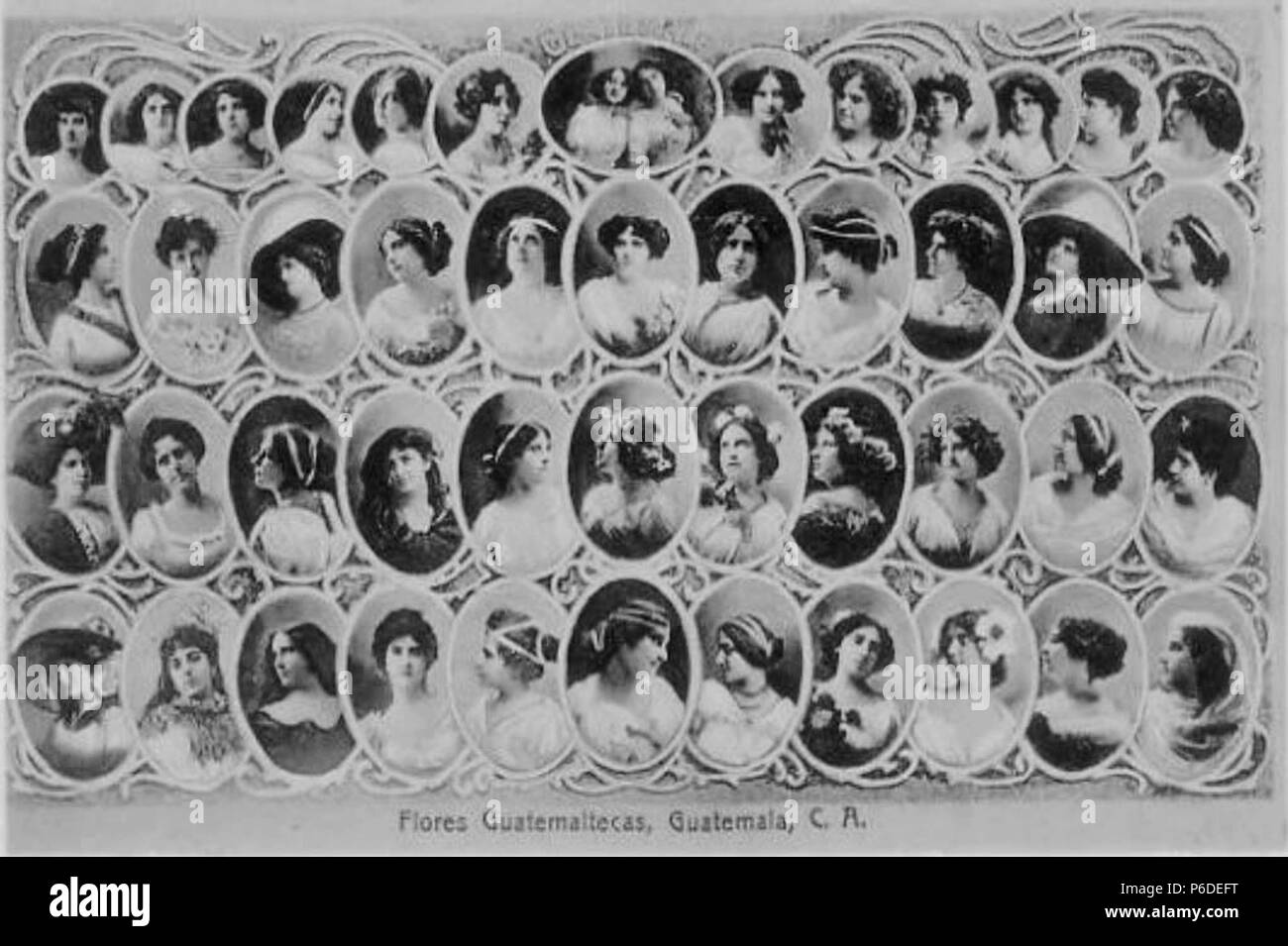 Español: Composición fotográfica de 1900 con los rostros de jóvenes guatemaltecas. 1900 43 Floresdeguatemala1900 Stock Photo