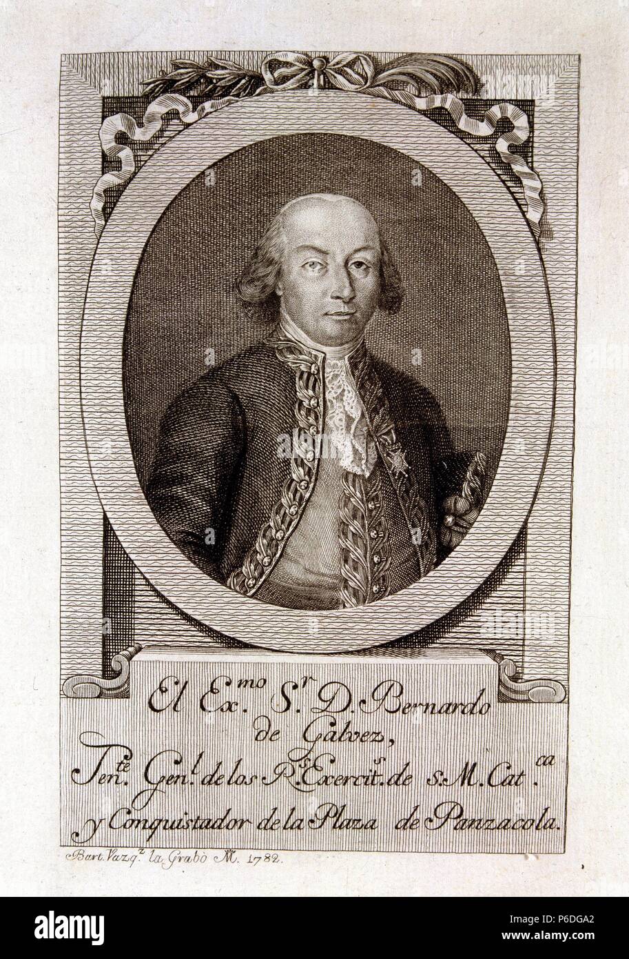 GALVEZ, BERNARDO. MILITAR ESPAÑOL. MACHARAVIAYA 1746-1786. GRABADO. BIBLIOTECA NACIONAL. MADRID. Stock Photo