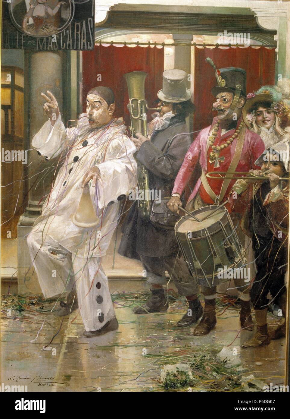 JOSE GARCIA RAMOS. PINTOR SPAÑOL 1852-1912. ' CARNAVAL EN SEVILLA ' OLEO. COLECCION PARTICULAR. Stock Photo