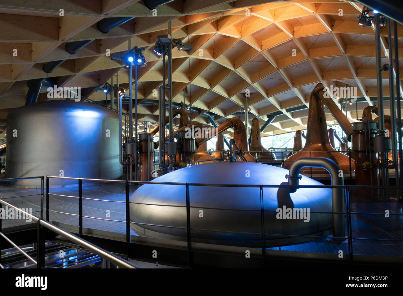 Interior of new Scotch Whisky distillery at The Macallan distillery in Craigellachie in Moray, Scotland, UK Stock Photo