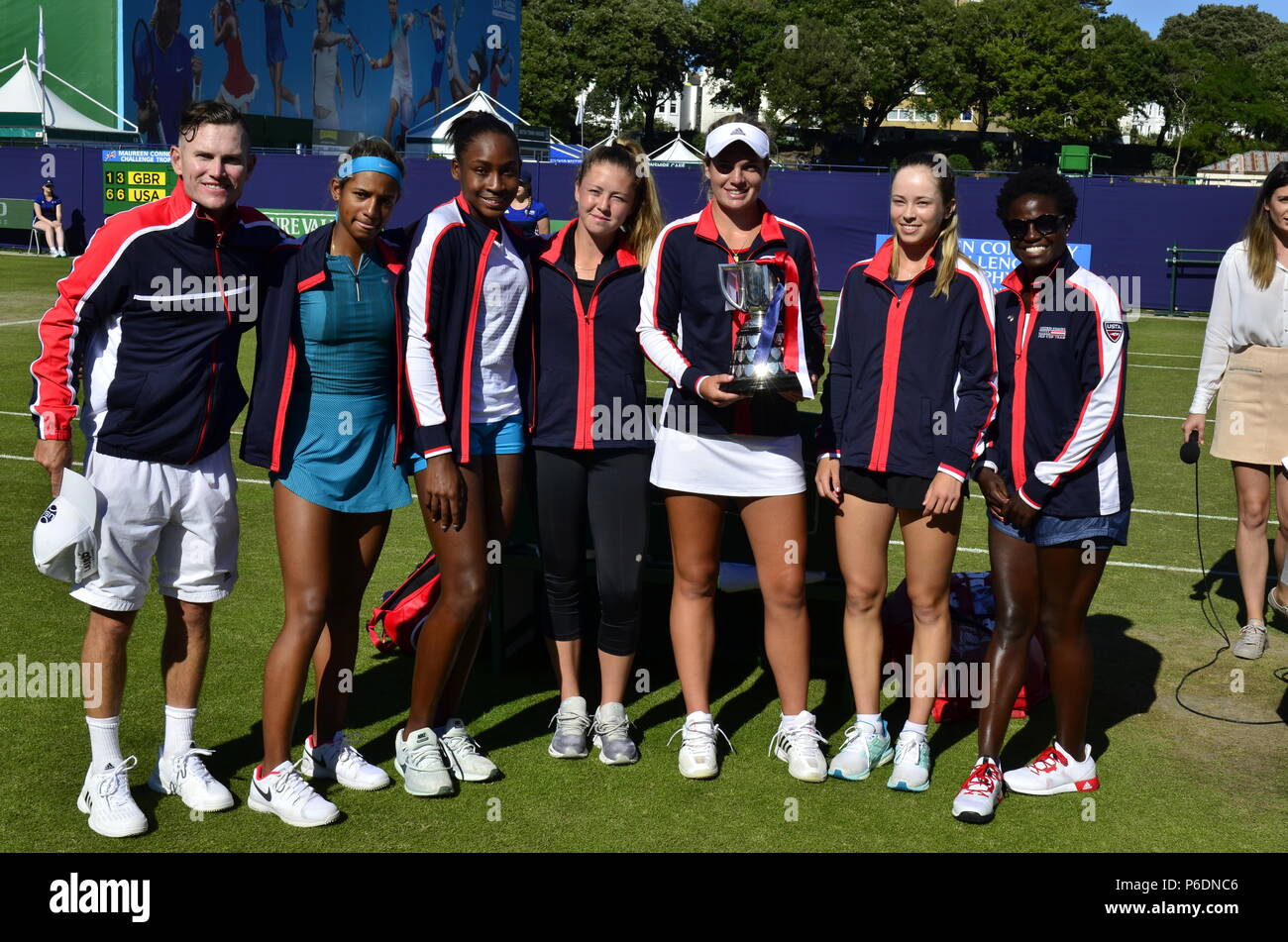 29th June, Eastbourne, UK. USA team win the Maureen Connolly Challenge Trophy. International junior competition between the USA and GB teams. Credit: PjrFoto/Alamy Live News Stock Photo