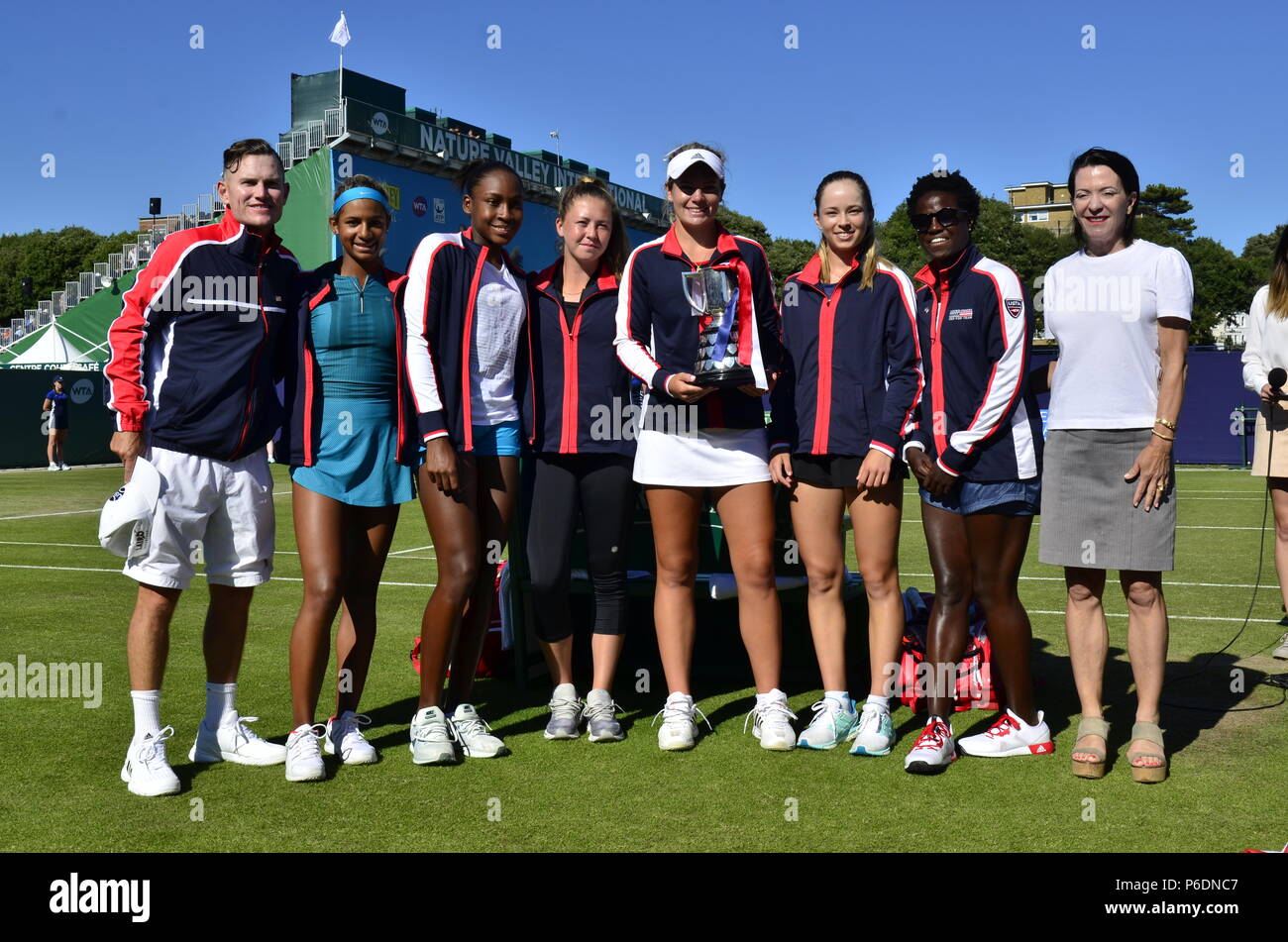 29th June, Eastbourne, UK. USA team win the Maureen Connolly Challenge Trophy. International junior competition between the USA and GB teams. Credit: PjrFoto/Alamy Live News Stock Photo