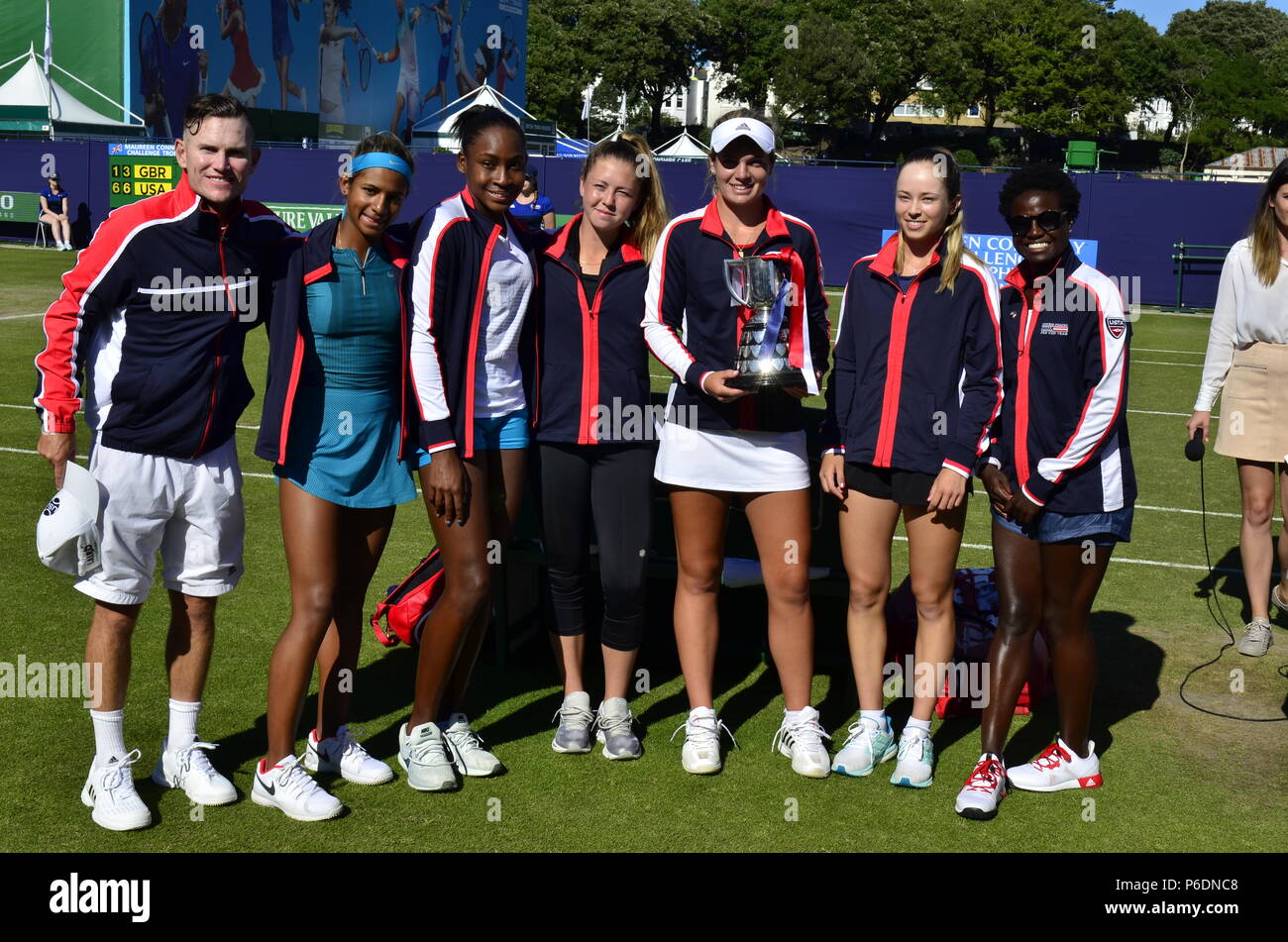 29th June, Eastbourne, UK. USA team win the Maureen Connolly Challenge Trophy. International junior competition between the USA and GB teams. Credit: PjrFoto/Alamy Live News Stock Photo