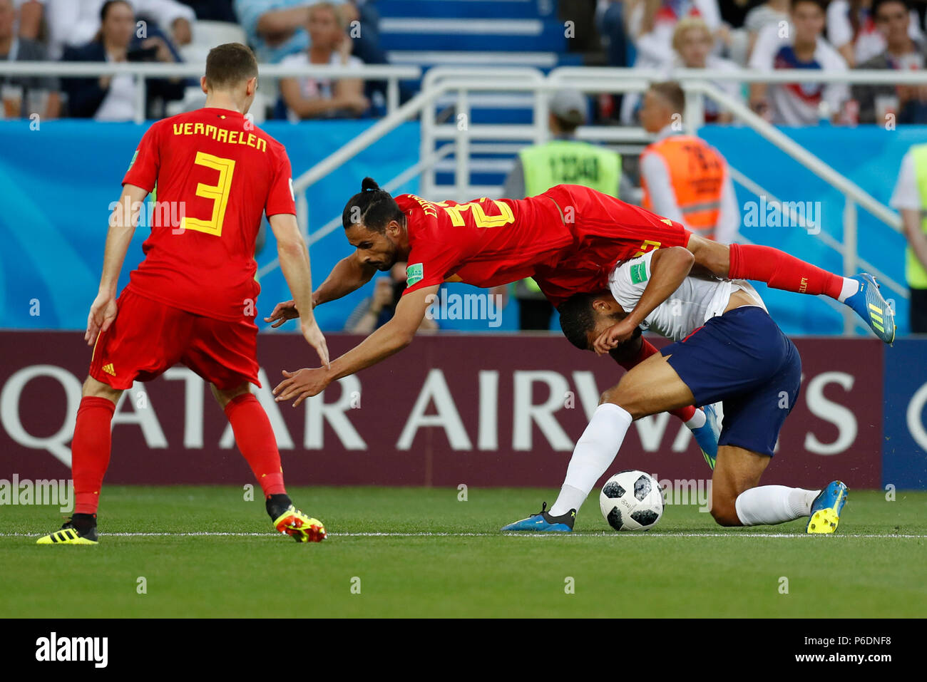 Kaliningrad, Russia. 28th June, 2018. Ruben Loftus-Cheek of England and Nacer Chadli of Belgium during the 2018 FIFA World Cup Group G match between England and Belgium at Kaliningrad Stadium on June 28th 2018 in Kaliningrad, Russia. (Photo by Daniel Chesterton/) Credit: PHC Images/Alamy Live News Stock Photo