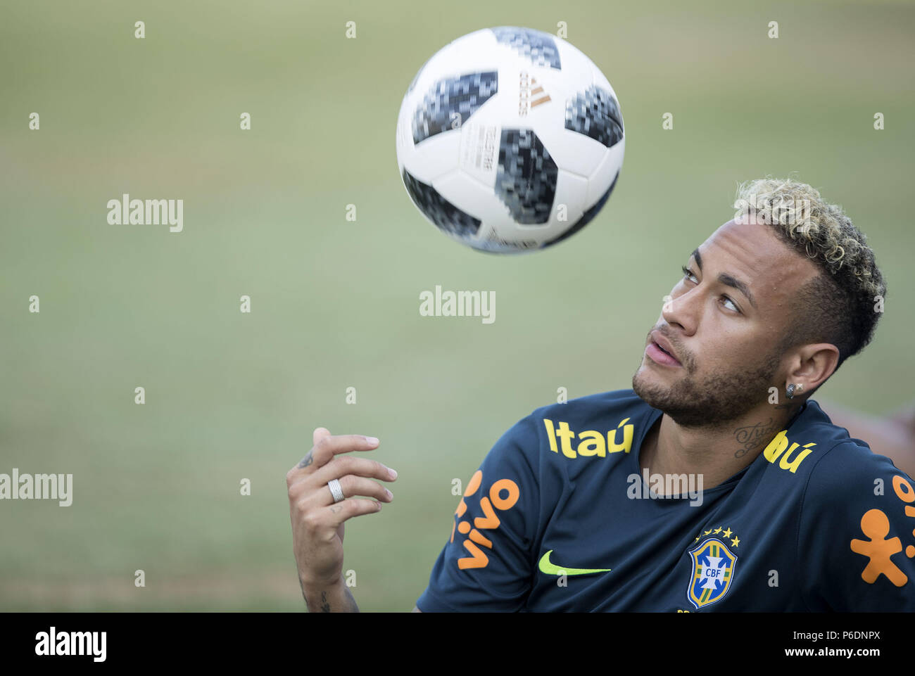 Sochi. 29th June, 2018. Neymar of Brazil attends a training session prior to the 2018 FIFA World Cup Knockout Phase in Sochi, Russia on June 29, 2018. Credit: Fei Maohua/Xinhua/Alamy Live News Stock Photo