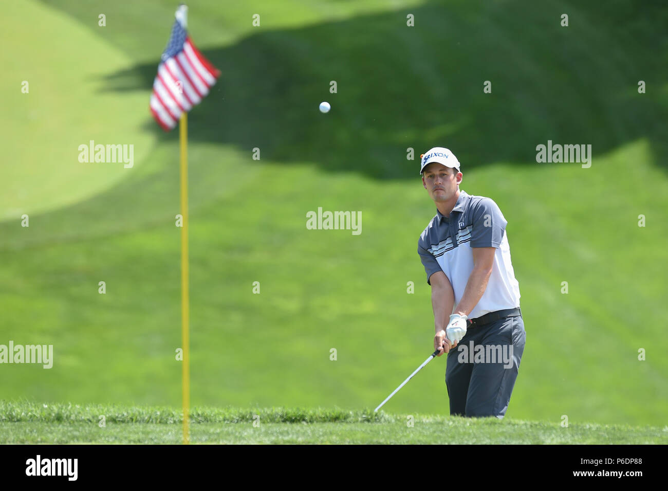 Potomac, Maryland, USA. JUNE 29, 2018 - Andrew Putnam (USA) chips onto the sixteenth green during the second round at the 2018 Quicken Loans National at the Tournament Players Club in Potomac MD. Credit: Cal Sport Media/Alamy Live News Stock Photo