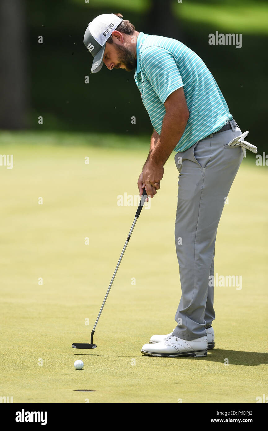 Potomac, Maryland, USA. JUNE 29, 2018 - Stephan Jaeger (GER) putts on the thirteenth hole during the second round at the 2018 Quicken Loans National at the Tournament Players Club in Potomac MD. Credit: Cal Sport Media/Alamy Live News Stock Photo