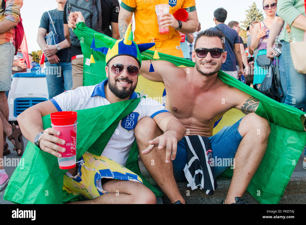 Moscow, Russia. June,23 2018 Fifa Fan Fest. Football fans from Brasilia