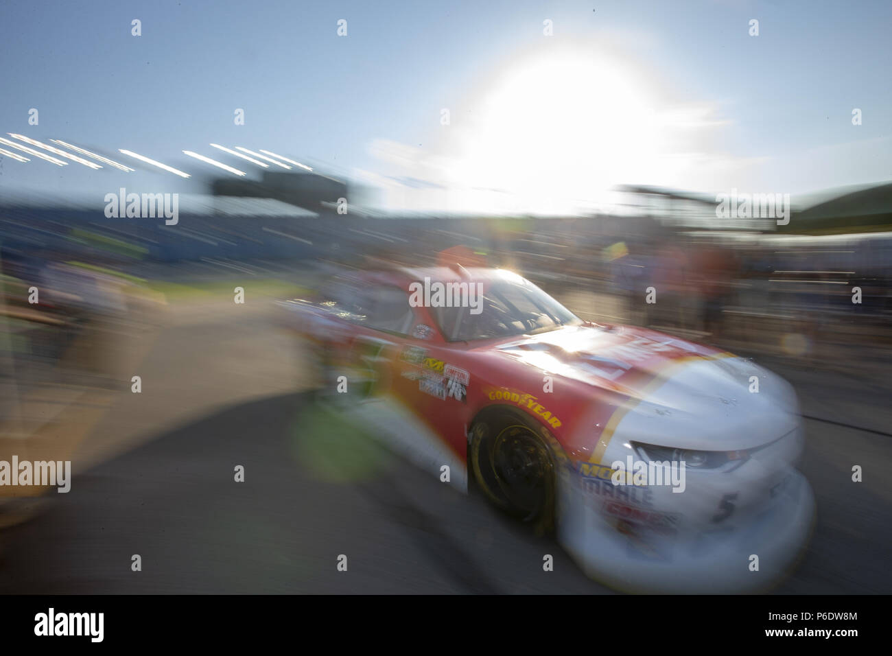 Joliet, Illinois, USA. 29th June, 2018. Michael Annett (5) gets ready to practice for the Overton's 300 at Chicagoland Speedway in Joliet, Illinois. Credit: Stephen A. Arce/ASP/ZUMA Wire/Alamy Live News Stock Photo