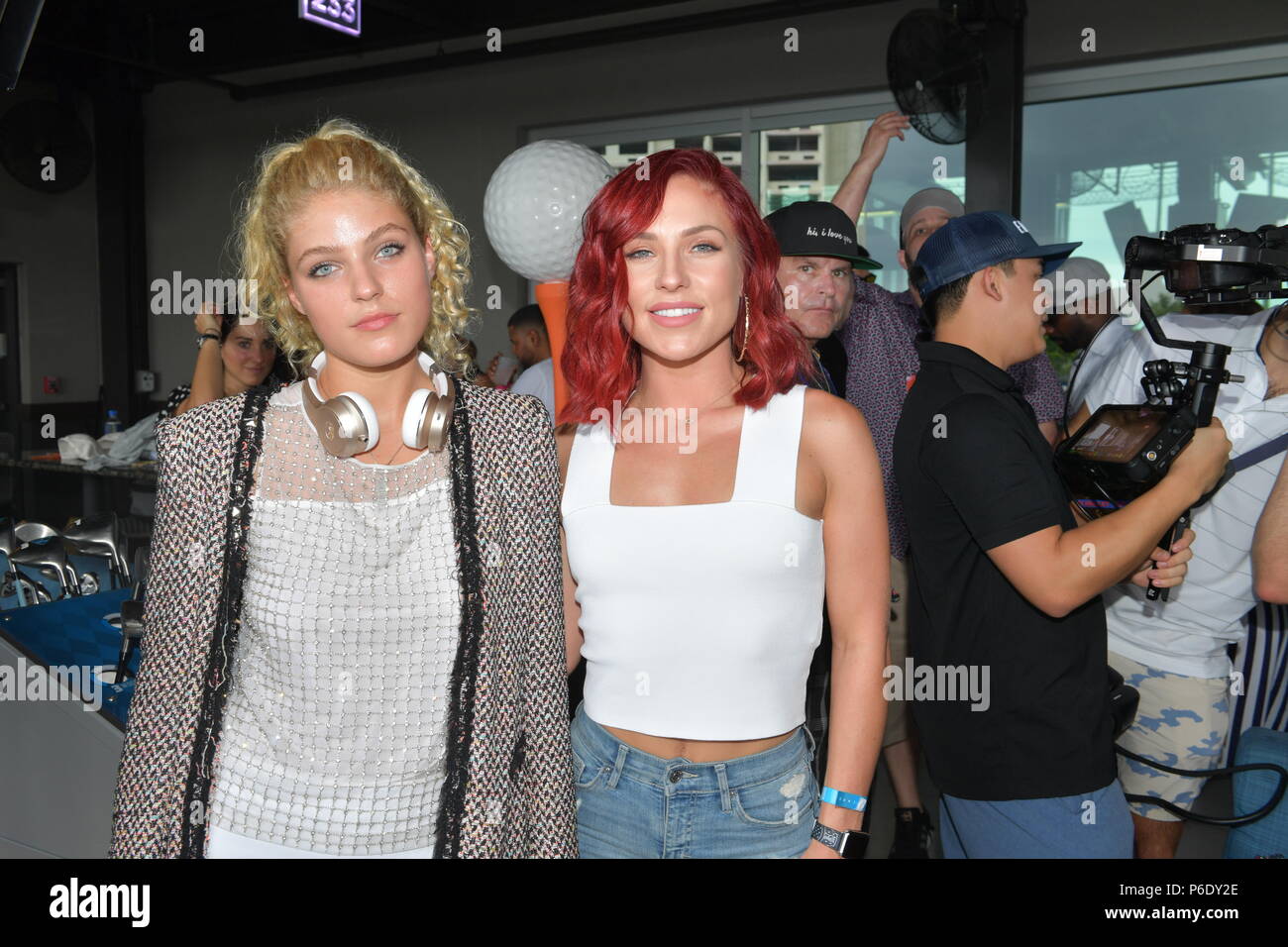 MIAMI GARDENS, FL - JUNE 30: Lindsay Arnold, Sharna May Burgess at the Topgolf during Dj Irie Weekend 2018 on June 30, 2018 in Miami, Florida   People:  Lindsay Arnold, Sharna May Burgess Stock Photo