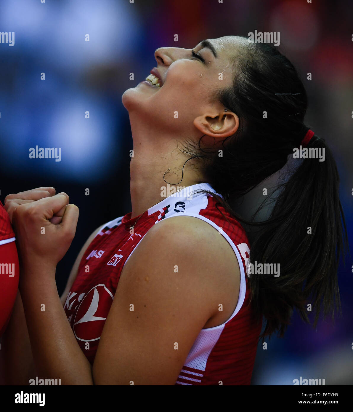 Nanjing China S Jiangsu Province 30th June 2018 Hande Baladin Of Turkey Celebrates After Winning The Semifinal Match Between Turkey And Brazil At The 2018 Fivb Volleyball Nations League Women S Finals In Nanjing