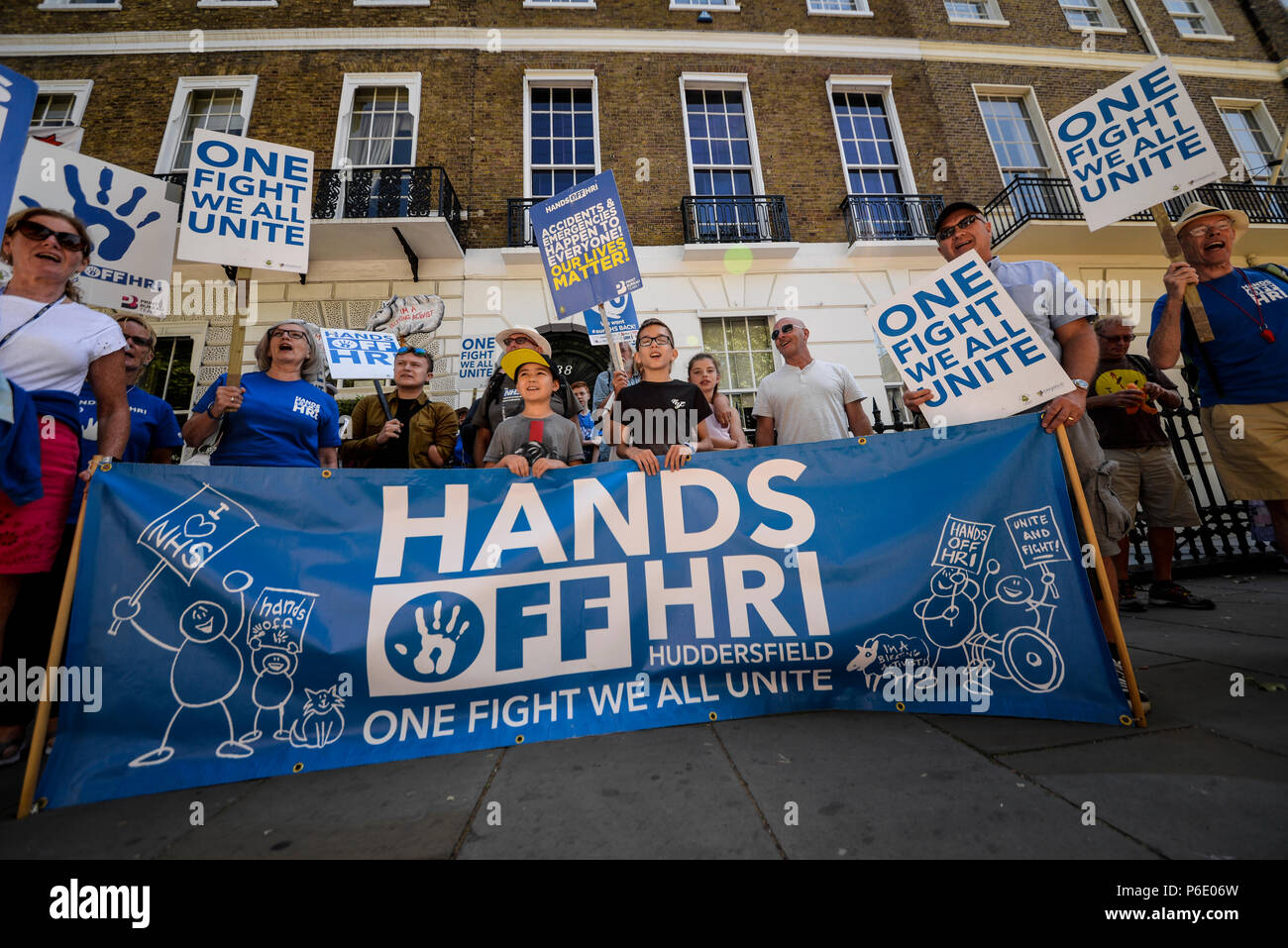 70th anniversary of the National Health Service. The event is also being used to demonstrate against austerity, funding cuts and attempts to sell departments to the private sector Stock Photo