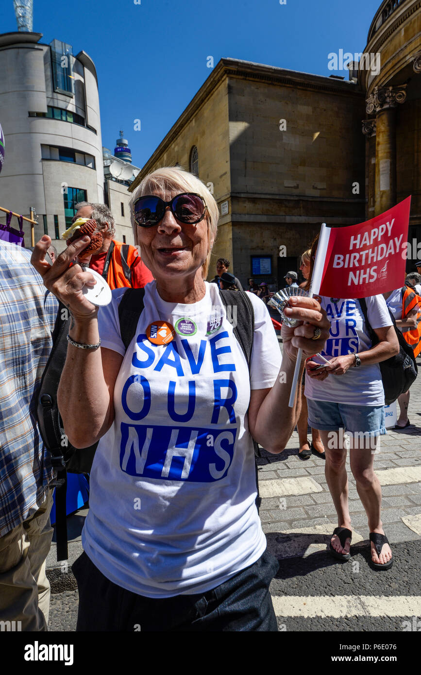 70th anniversary of the National Health Service. The event is also being used to demonstrate against austerity, funding cuts and attempts to sell departments to the private sector Stock Photo