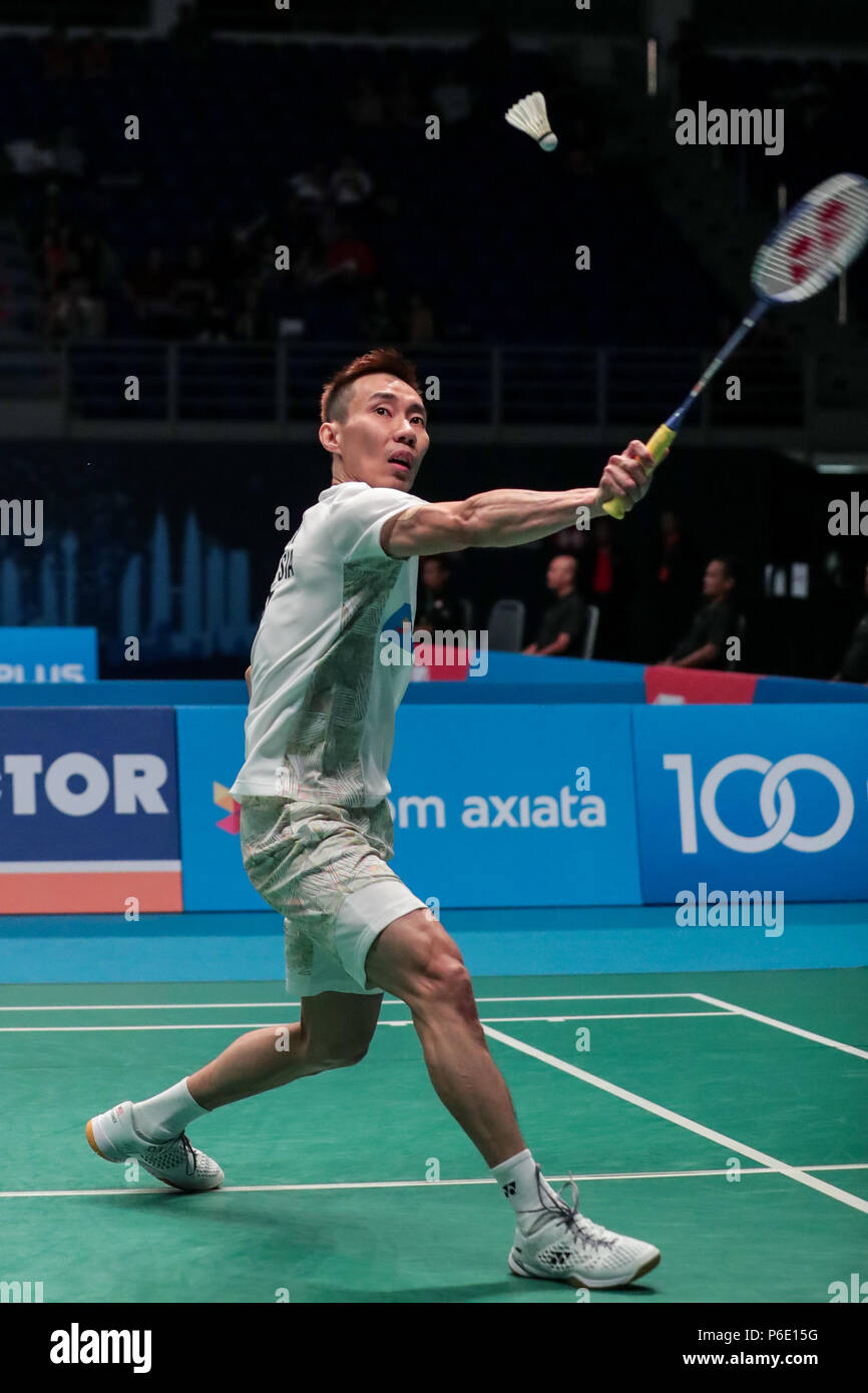 Kuala Lumpur Malaysia 30th June 2018 Lee Chong Wei Of Malaysia Hits A Return During The Men S Singles Semifinal Match Against Tommy Sugiarto Of Indonesia At The Malaysia Badminton Open 2018 In