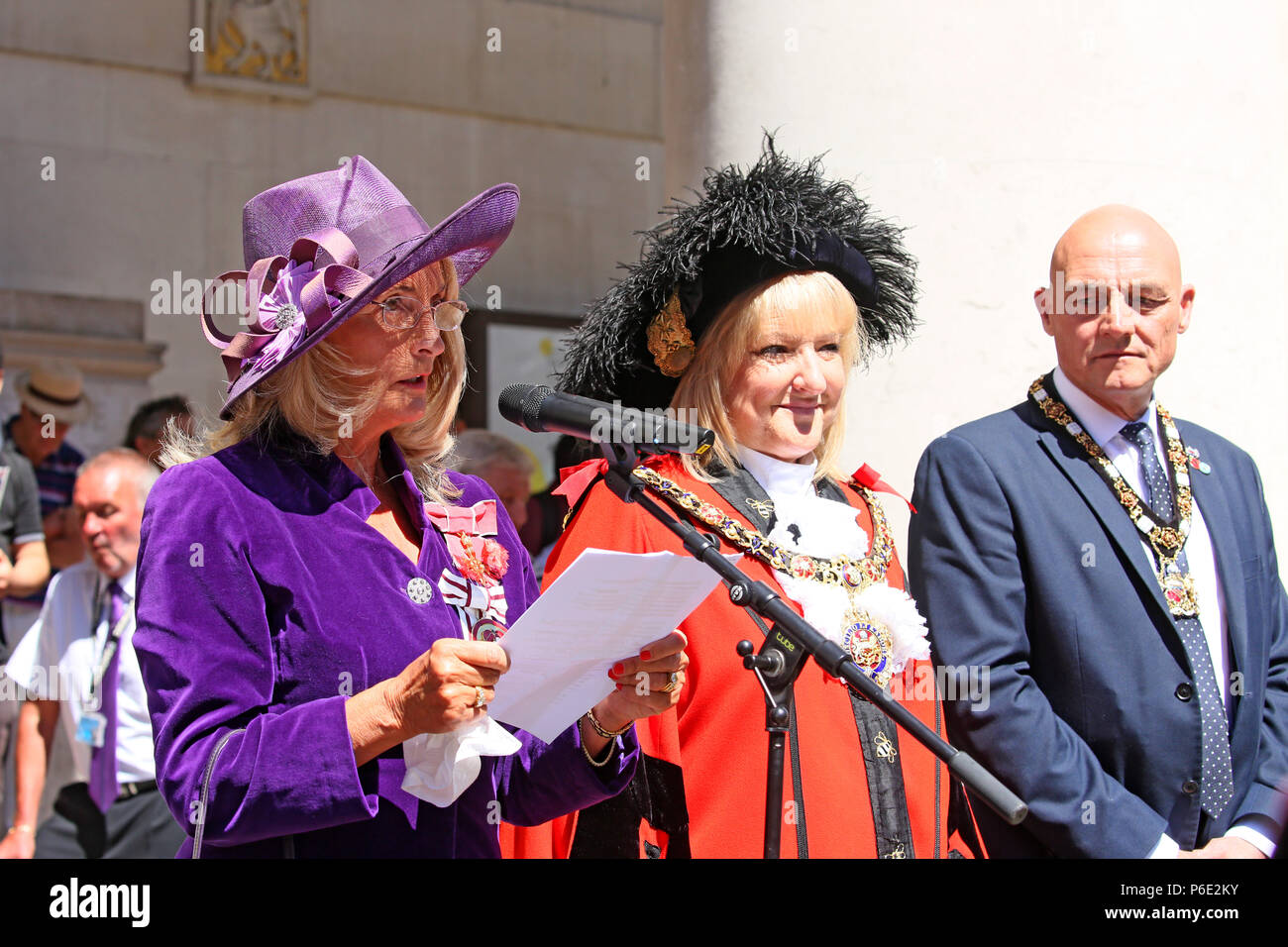 Manchester, UK, 30 June 2018. The Lord Mayor and dignitaries during celebrations of Armed Forces Day where the public are given the opportunity to meet members of the armed forces and talk to them about the work they do, St Peters Square, Manchester, 30th June, 2018 (C)Barbara Cook/Alamy Live News Stock Photo