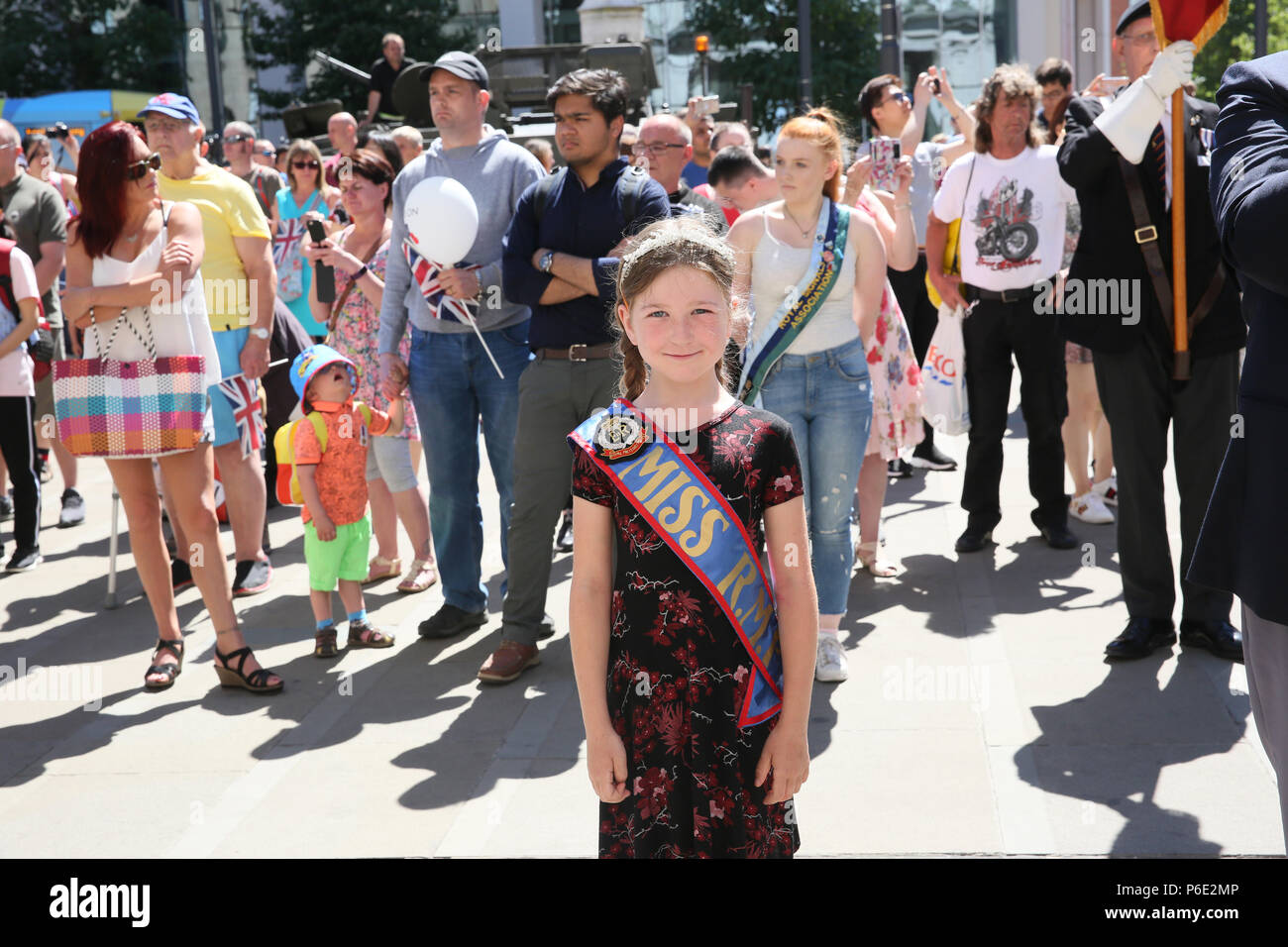 Manchester, UK, 30 June 2018. A young girl on parade during celebrations of Armed Forces Day where the public are given the opportunity to meet members of the armed forces and talk to them about the work they do, St Peters Square, Manchester, 30th June, 2018 (C)Barbara Cook/Alamy Live News Stock Photo