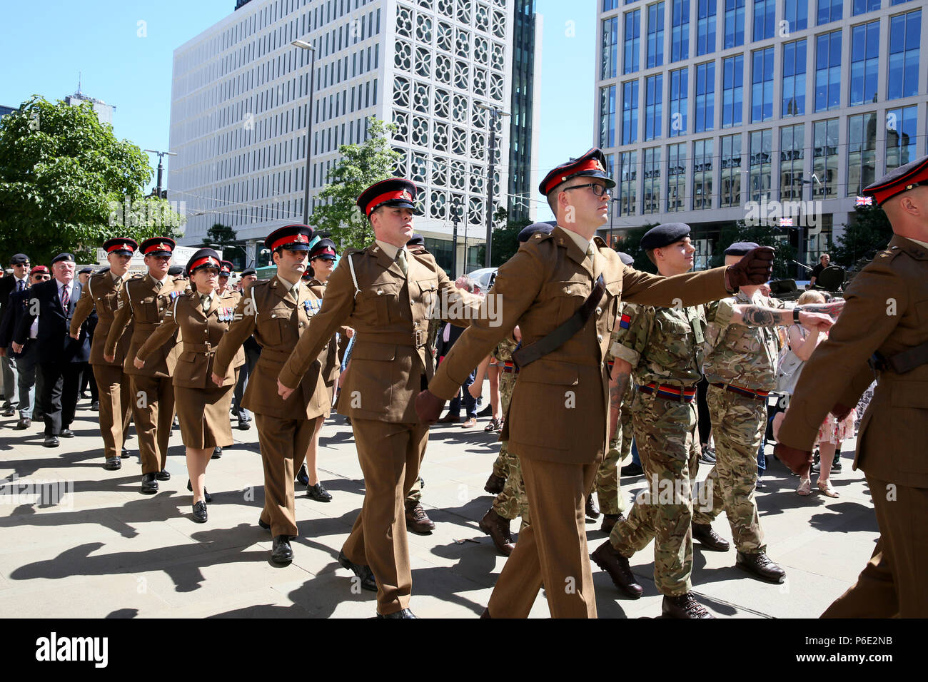 Manchester, UK, 30 June 2018. Parade of forces during celebrations of Armed Forces Day where the public are given the opportunity to meet members of the armed forces and talk to them about the work they do, St Peters Square, Manchester, 30th June, 2018 (C)Barbara Cook/Alamy Live News Stock Photo
