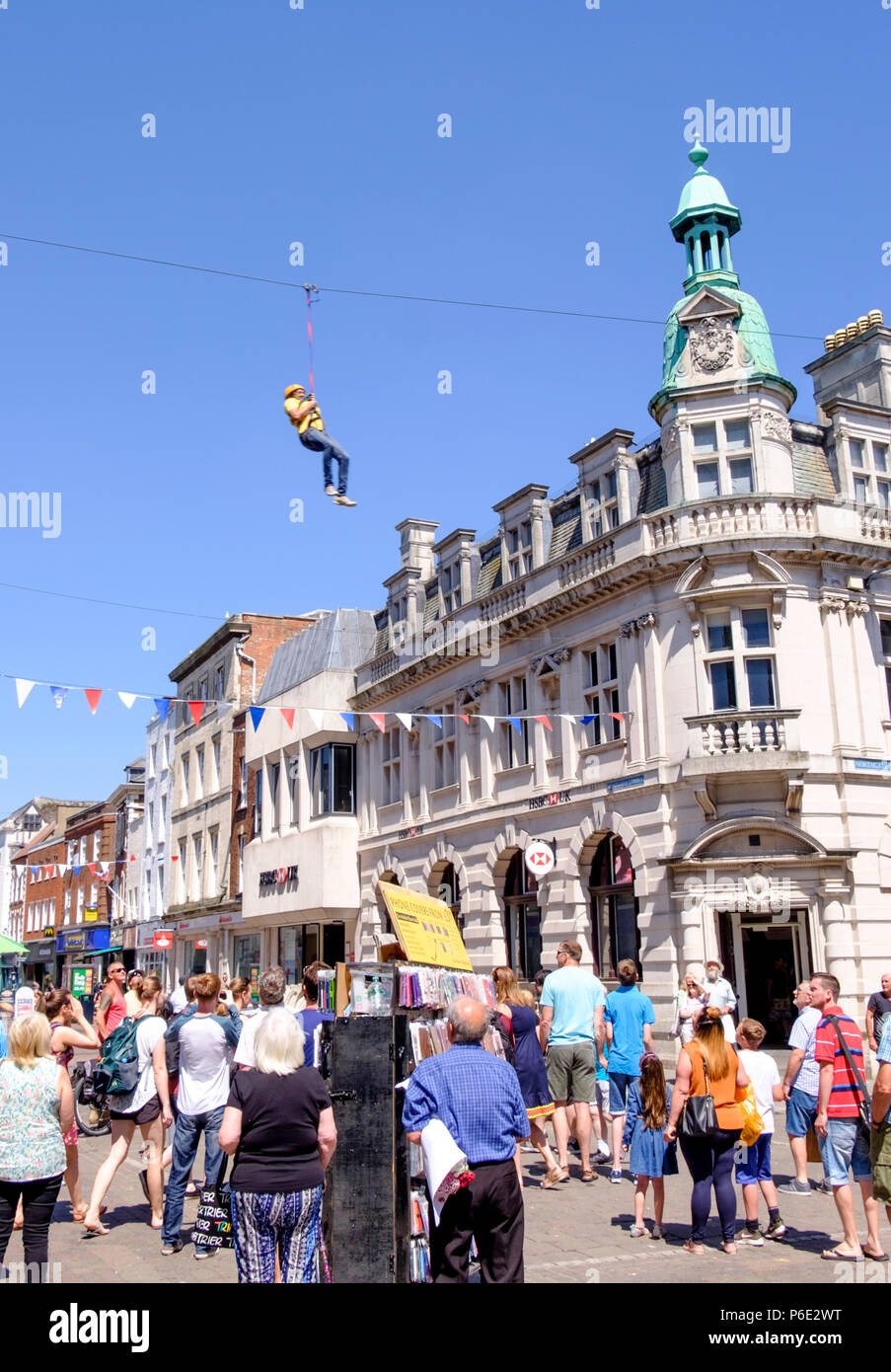 Gloucester, UK, 30th June 2018. A zip wire has been erected in