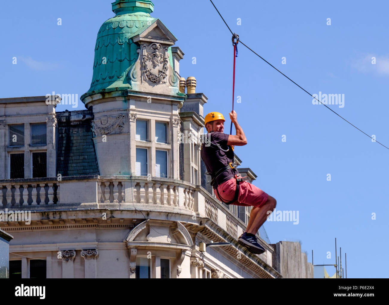 Gloucester, UK, 30th June 2018. A zip wire has been erected in