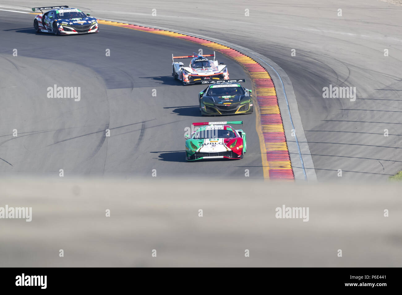 Watkins Glen, New York, USA. 30th June, 2018. The Spirit of Race Ferrari 488 GT3 car practice
