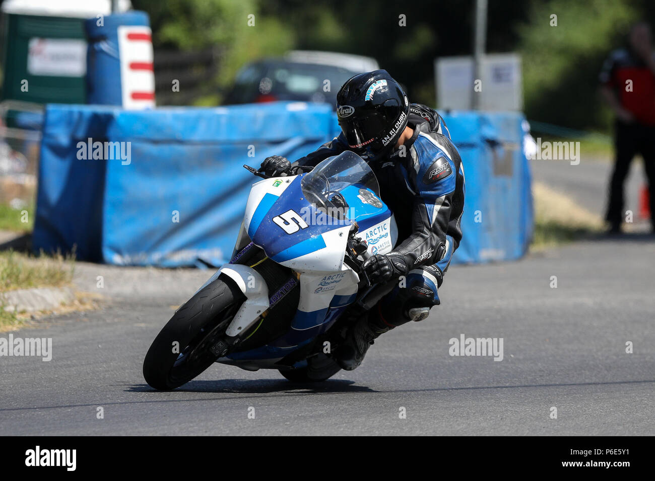 Enniskillen, County Fermanagh, Northern Ireland. 30th June, 2018. Irish Road Race Motorcycle Championships; Thomas Maxwell claims 3rd place in the Supertwin race Credit: Action Plus Sports/Alamy Live News Stock Photo