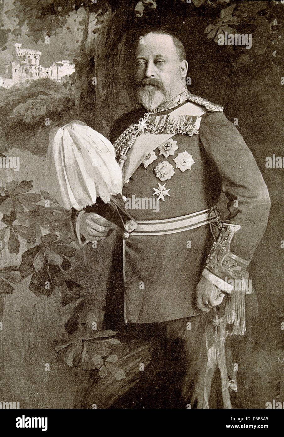 EDUARDO VII. REY DE GRAN BRETAÑA E IRLANDA. 1841-1910. GRABADO DE L' ILLUSTRATION. Stock Photo