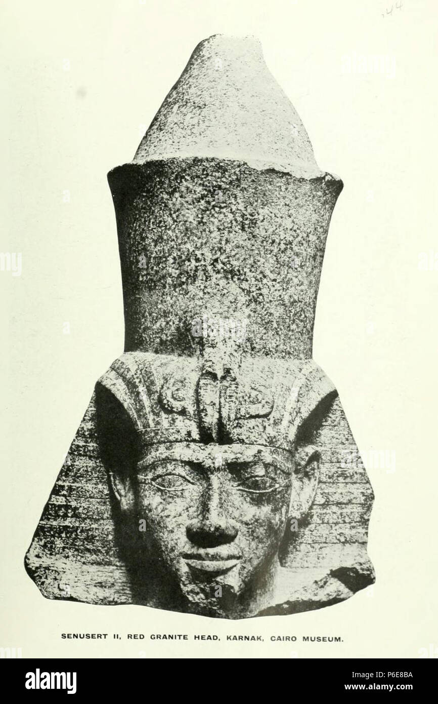 English: Head from a statue of pharaoh Senusret II. Red Granite, from Karnak, 12th dynasty, Middle Kingdom, now at the Cairo Museum. 12 May 2014, 12:34:39 75 Statue Senusret II Petrie Stock Photo