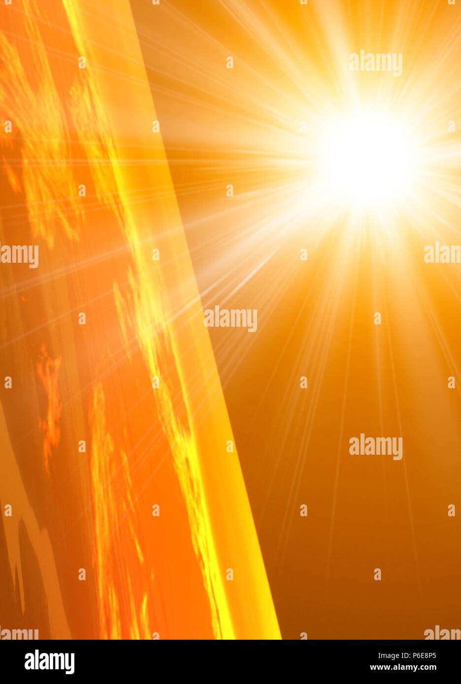 Yellow planets and bright light, illustration. Stock Photo