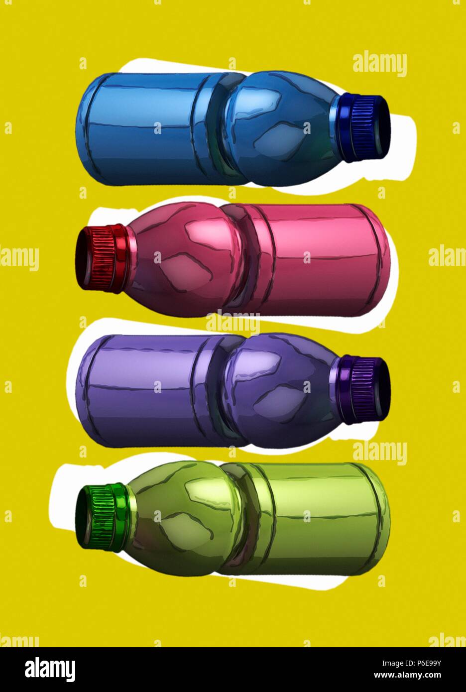 Brightly coloured plastic bottles, illustration Stock Photo - Alamy