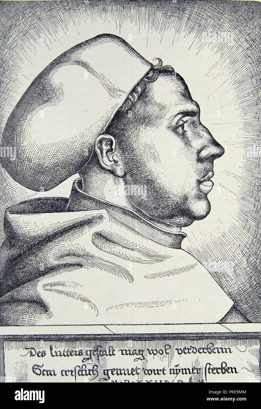 LUTERO , MARTIN. REFORMADOR ALEMAN. 1483-1546. GRABADO RETRATO DE DANIEL  HOPFER , AÑO 1523 Stock Photo - Alamy