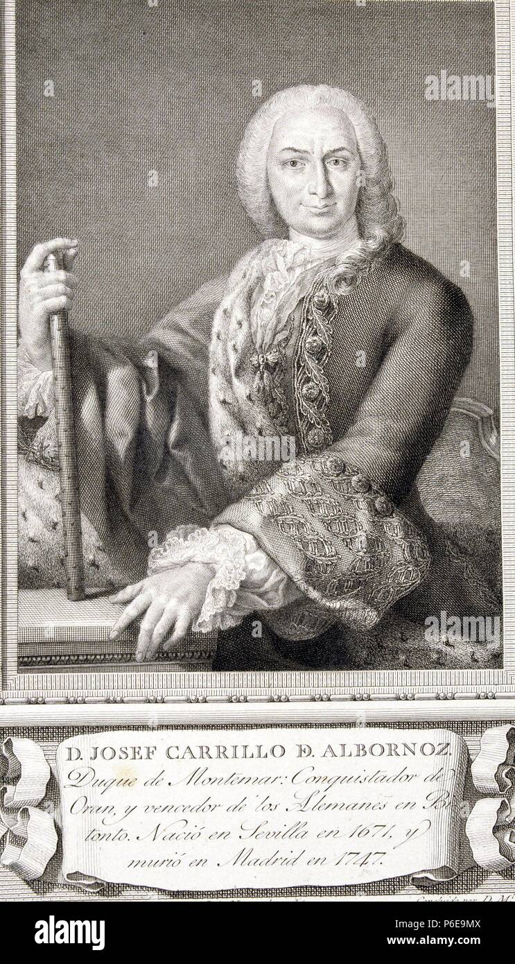 CARRILLO DE ALBORNOZ , JOSE. MILITAR ESPAÑOL. 1671 1747. GRABADO