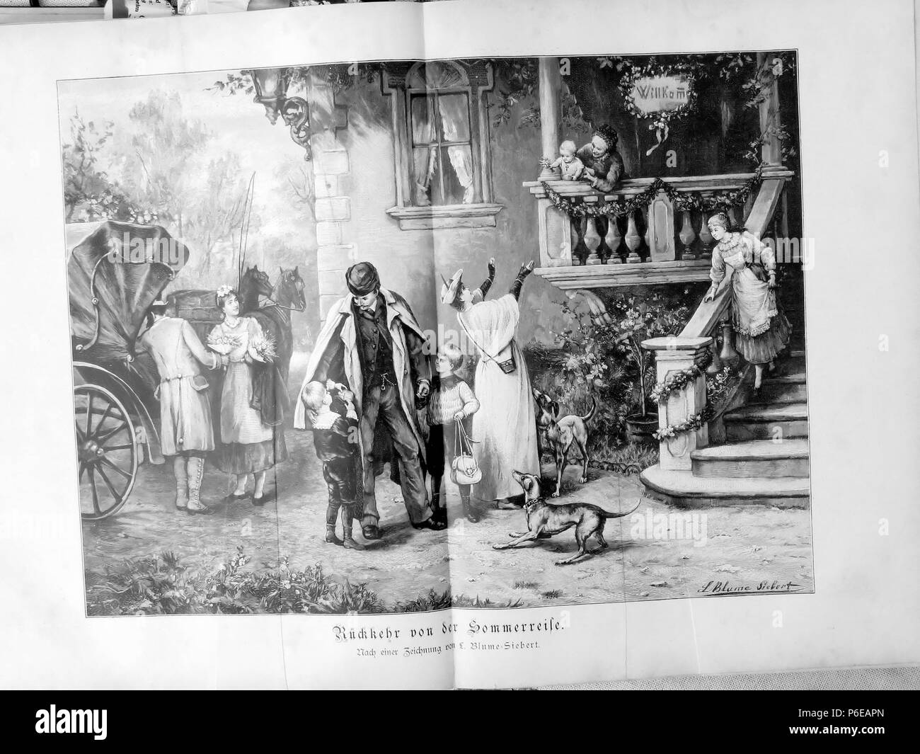 . Die Gartenlaube. Expression error: Unrecognized word 'b'. Deutsch: Bildunterschrift: „Rückkehr von der Sommerreise. Nach einer Zeichnung von L. Blume-Siebert.“ English: caption: 'Rückkehr von der Sommerreise. Nach einer Zeichnung von L. Blume-Siebert.' . N/A 18 Die Gartenlaube (1891) b 672 Stock Photo
