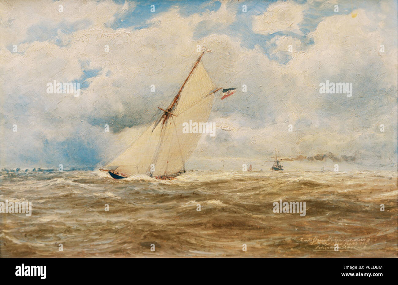 . Sail boat on the Elbe  1898 74 Hugo Schnars-Alquist - Auf der Elbe (1898) Stock Photo