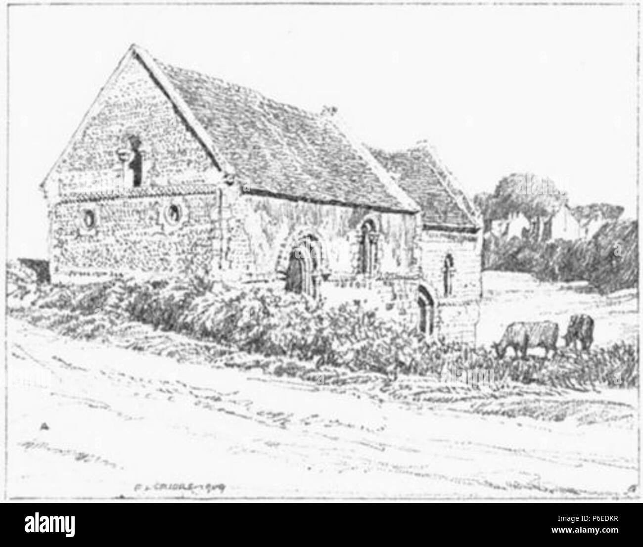 English: A view of the Leper Chapel, Cambridge at Barnwell in Cambridge . 1910 7 Griggs 1910 - The Leper's Chapel, Barnwell - gutenberg 38735 img039 Stock Photo