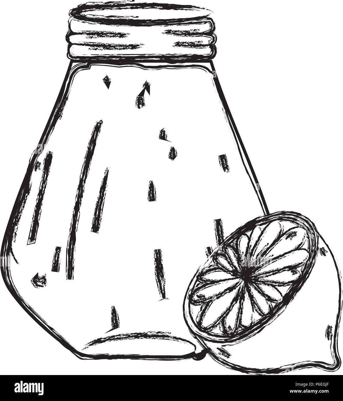 grunge delicious lemon fruit and juice jar vector illustration Stock