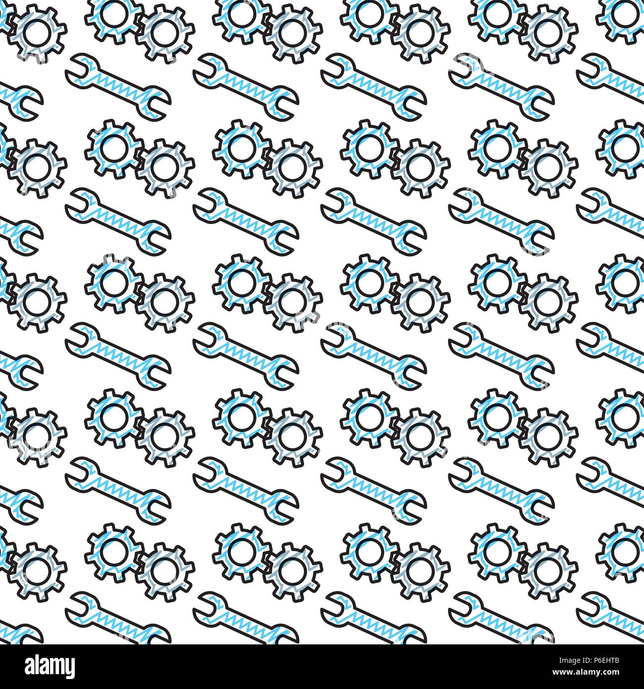 doodle industry gears and wrench repair background vector illustration ...
