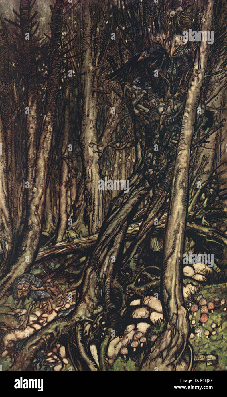 English: The second illustration by w:Arthur Rackham for w:Friedrich de ...