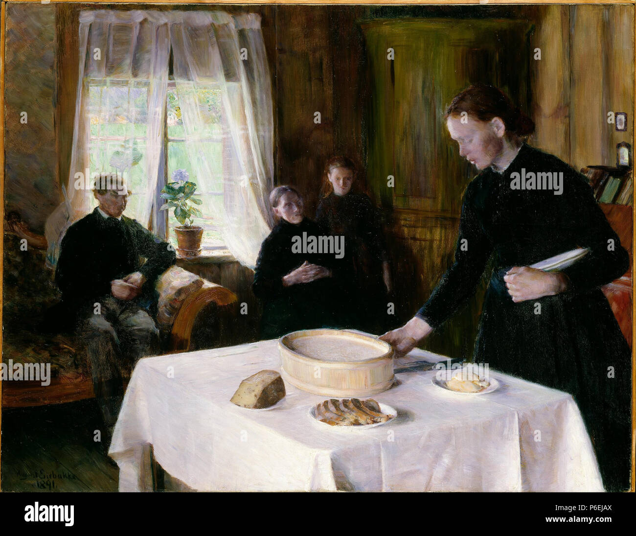 .  English: Laying the Table  1891 6 August Eiebakke - Laying the Table - Stock Photo