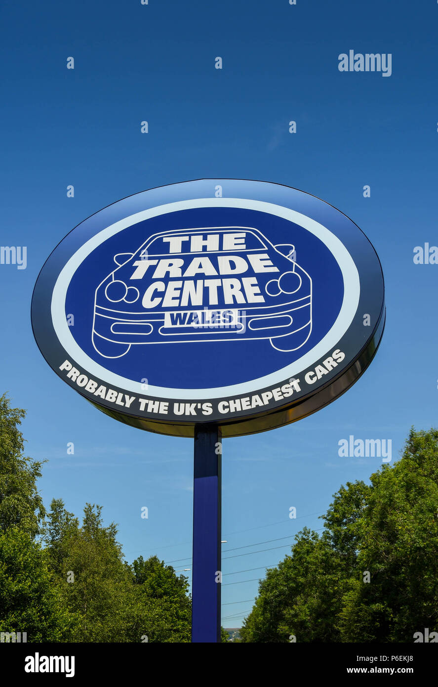 Large sign outside the entrance to the Cardiff North branch of the car sales business The Trade