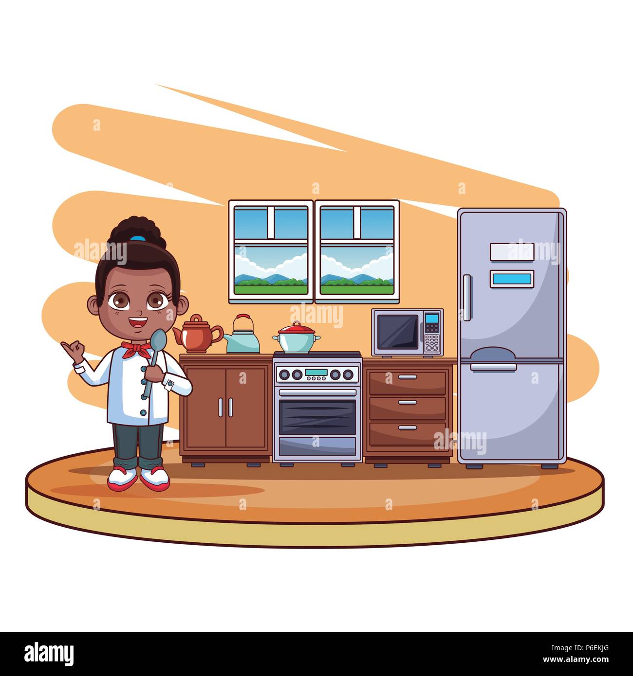 Cute chef girl cooking at kitchen cartoon vector illustration graphic  design Stock Vector Image \u0026 Art - Alamy, image size:1300x1390