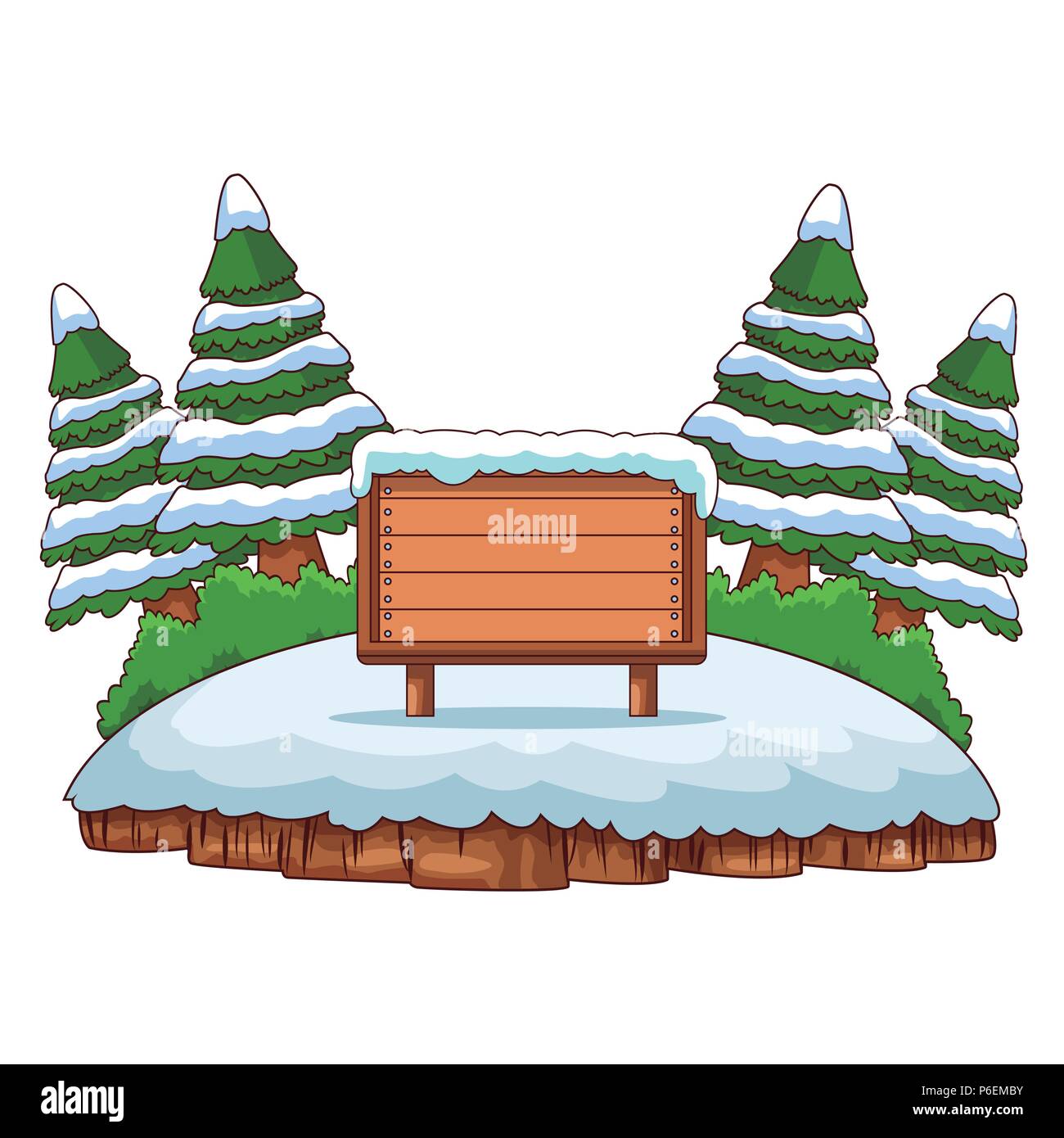 Blank wooden board in winter cartoons vector illustration graphic design Stock Vector