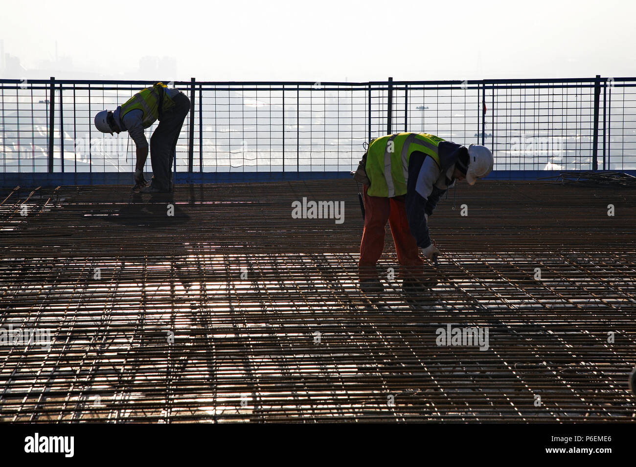 Working construction building site in Leeds, Yorkshire Stock Photo