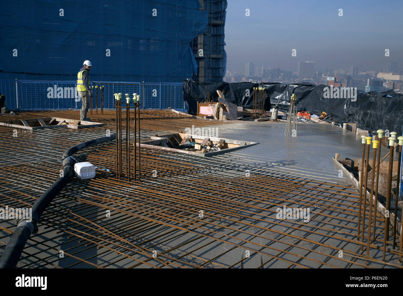 Working construction building site in Leeds, Yorkshire Stock Photo