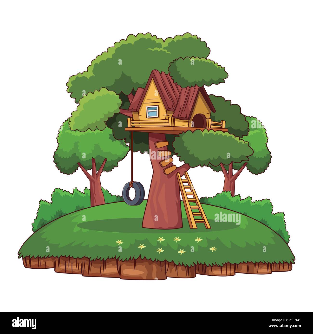 Tree house in park cartoon vector illustration graphic design Stock