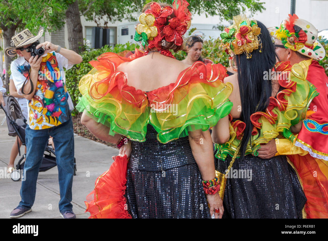 Florida,Coral Gables,Hispanic Cultural Festival,Latin American event,dancer performer,Colombian typical costume,Baile del Garabato,Barranquilla Carniv Stock Photo